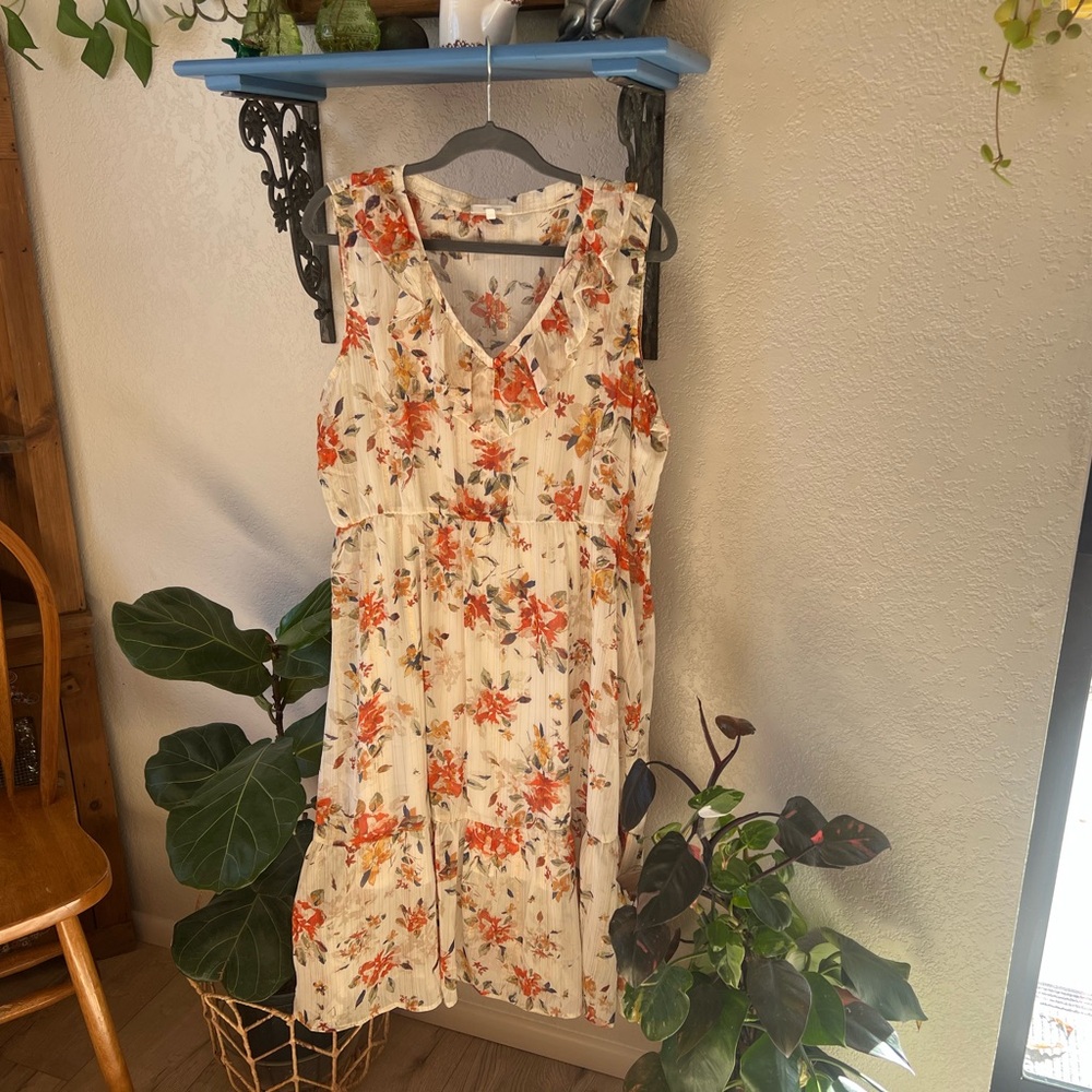 Maurices Floral Sleeveless Cream Dress Size XXL